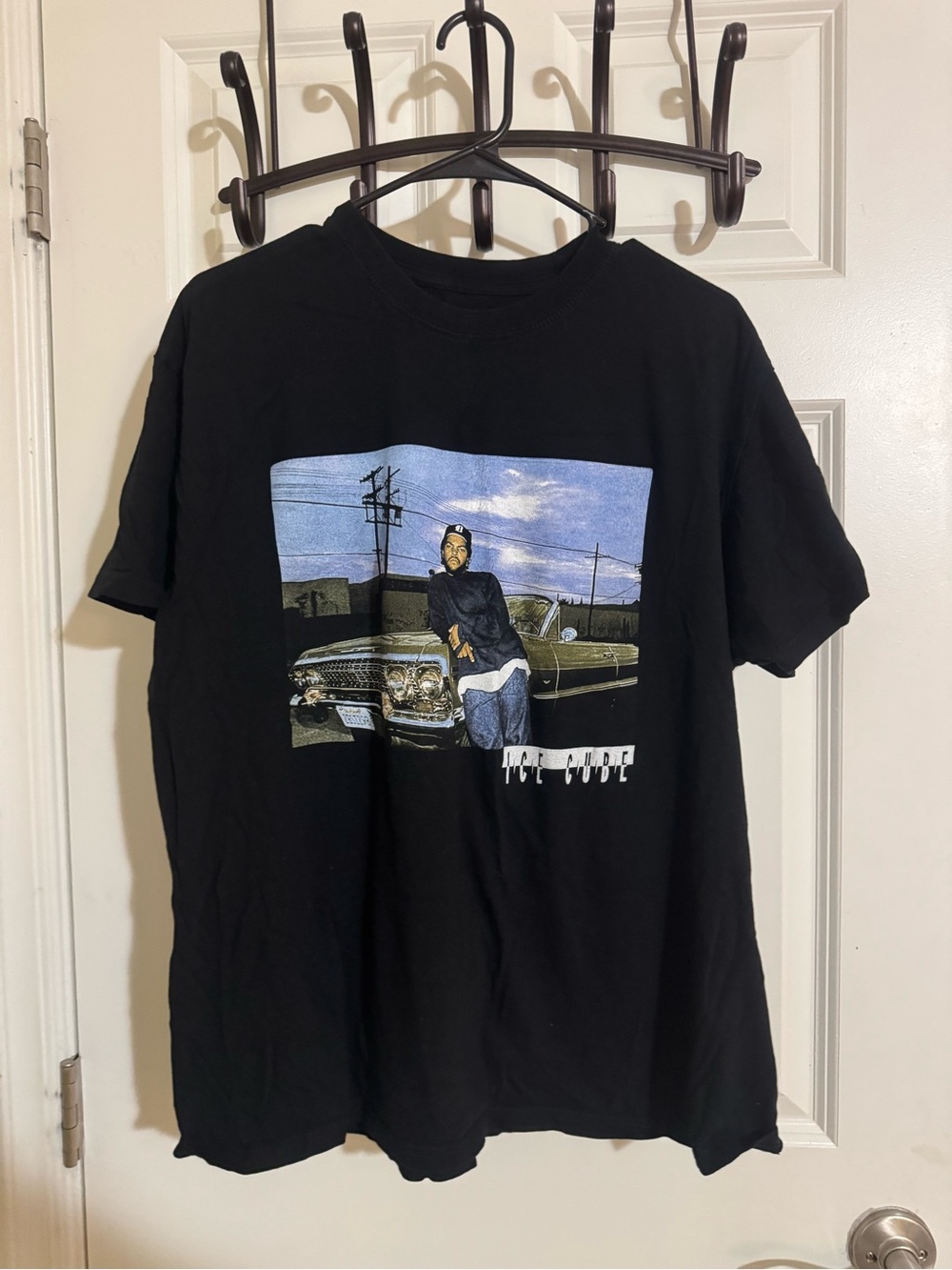 Men's Black Graphic Tee with Street Car Print